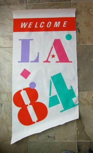 Rare Vintage 1984 Los Angeles Olympics Banner,  46.  5 " X 22 "