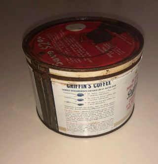 Rare Vintage 1940’s Griffin’s Coffee Tin Muskogee OK Keywind One Pound Can w/Lid 3