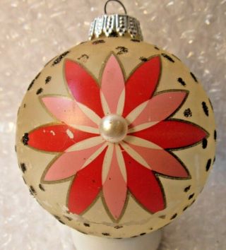 Antique Vintage Glass Christmas Tree Ornament 3 " Polka Dot Mica Poinsettia Gem