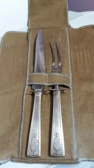 Vintage Sterling Silver Handle Stainless Blade 2 Piece Carving Set Initial R