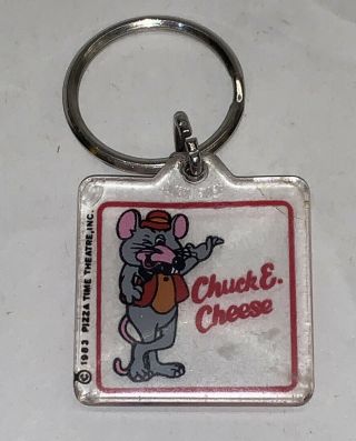 Vintage 1983 Rare Chuck E Cheese Pizza Time Theatre Key Chain Souvenir 1.  5x1.  5 "
