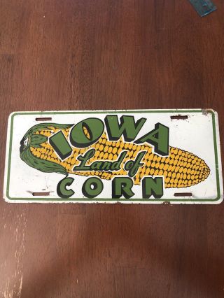 Vintage Iowa Land Of Corn License Plate Topper Rare Htf