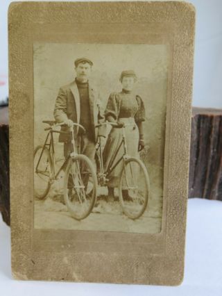 Antique Cabinet Card Studio Photo Man Woman Vintage Bicycle Buffalo York Kc4