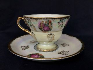Vintage Tilso Japan Handpainted Victorian Courting Couple Tea Cup & Saucer