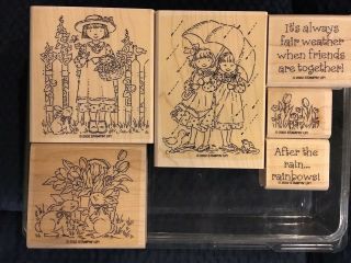 Stampin Up - Friends - Set Of 6 Rubber Stamps 2 Cute Girls 1 Asian Rare Retired