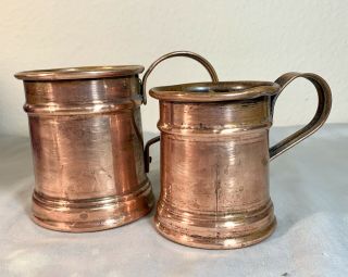 2 Antique Copper Measuring Cup Tankards Hand Forged