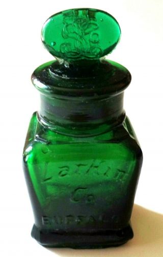 Antique Larkin Co.  Buffalo Dark Green Glass Soap Bottle With Lid