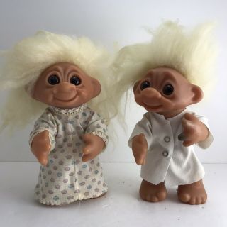 Vintage Thomas Dam Troll Dolls 9 " W/white Hair Marked Made In 1977 Denmark 604