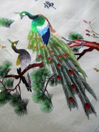 Vintage Hand Embroidered Silk Panel Peacocks/flowers