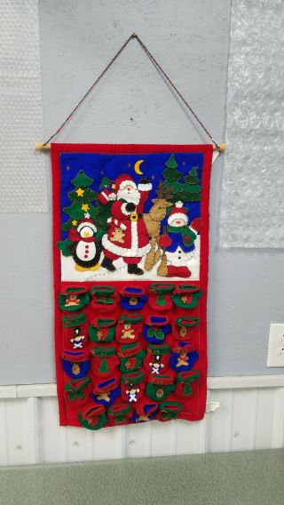Vintage Santa Christmas Advent Calendar Wall Hanging Holiday Pockets
