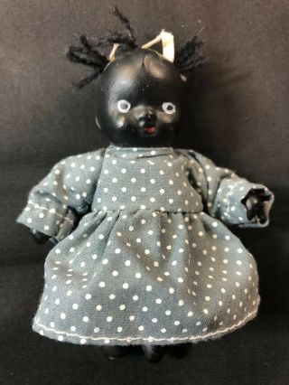 Rare Antique Black Americana Miniature Girl Bisque Double Jointed 4” Doll
