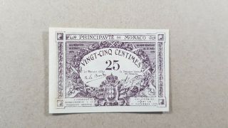 Rare Monaco 25 Centimes Violet 1920 Uncirculated