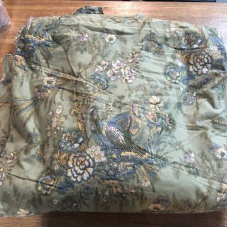 POTTERY BARN King Duvet Cover GREEN FLORAL/BIRDS Cotton Flannel SOFT K Rare 2