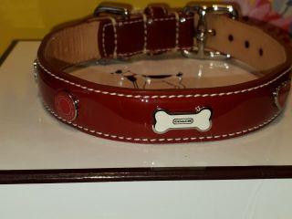 Rare Coach Dog Collar Red Patent Leather Hearts N Bones Tag Small S