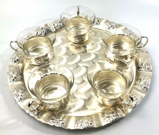 Vintage Quist Silver Plated Serving Platter Tray With 5 Tea/punch Cups Germany