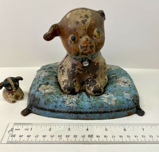Rare Antique Hubley Cast Iron Fido Dog On Pillow Bank Paint Early 1900
