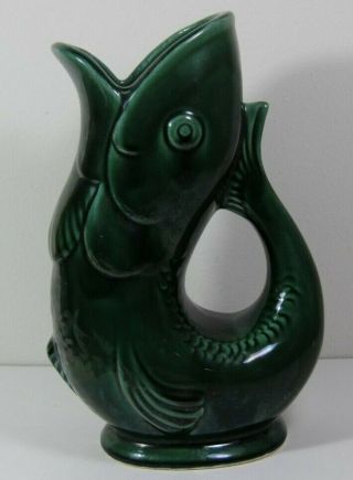 Rare Vintage Hull Pottery Tankard Green Fish Pitcher Planter Ceramic F482