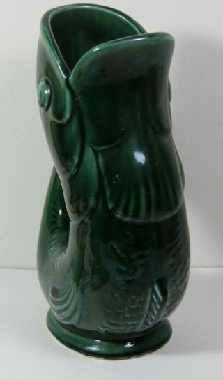 Rare Vintage Hull Pottery Tankard Green Fish Pitcher Planter Ceramic F482 2