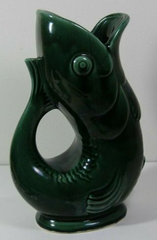 Rare Vintage Hull Pottery Tankard Green Fish Pitcher Planter Ceramic F482 3