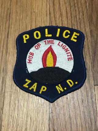 Rare Vintage Zap Police Patch North Dakota Hub Of The Lignite Nd