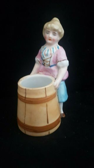 Rare Antique German Porcelain Milk Maid With Butter Churn Match Holder