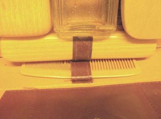 Antique Vintage Men ' s Travel Grooming Wooden Brushes Kit Leather Case 3
