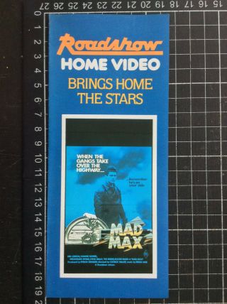 First Roadshow Home Video Promo Flier Rare Mad Max Australian Vhs Flyer Precert