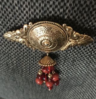 Hattie Carnegie Brooch Rare Vintage Costume Jewelry Victorian Esque Dangle Pin