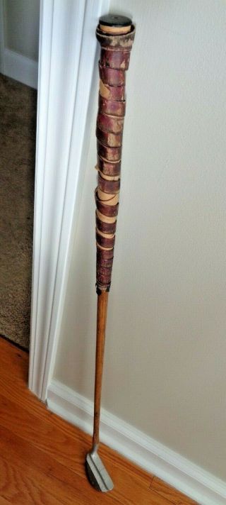 Antique Mallet Style Custom Made Putter Wood Hickory Shaft Golf Club 35.  5 " Long
