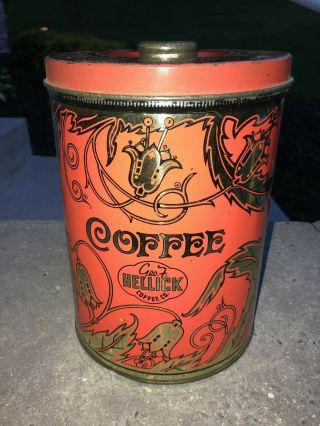 Antique Large Decorative Tin Coffee Can: George Hellick Co.
