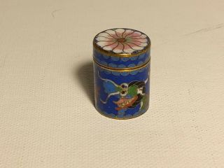 Vintage Chinese Cloisonne Enamel Dragon Jar Canister Box 1 1/8 " Tall