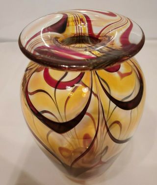 Rare Vintage Signed Roger Gandelman 1986 Blown Studio Art Glass 8 " Vase