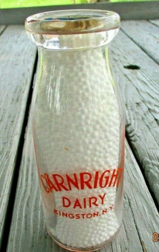 Very Rare Carnright Dairy One Third Quart Pyro Milk Bottle Kingston N.  Y.