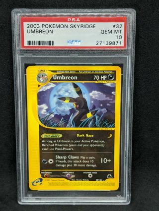 Skyridge Psa 10 Gem Umbreon Non - Holo Rare 2003 Pokemon Card 32/144