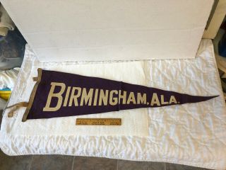 Antique Vintage Souvenir Wool Felt Pennant Birmingham Alabama 26 " Long