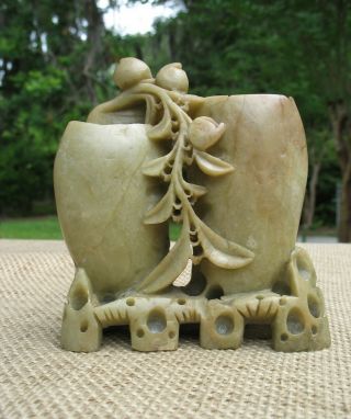Decorative Antique Or Vintage Chinese Carved Jade Floral Vase