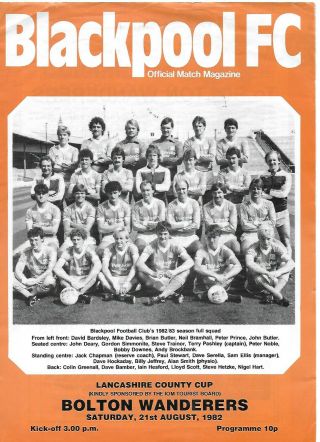 Blackpool V Bolton Wanderers 21 Aug 1982 Friendly Vgc Rare
