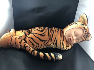 Anne Geddes Sleeping Tiger Baby Doll Plush 17 " Vintage 2000
