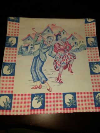 Vintage Black Americana Kitchen Towel Cotton Checked Dancing Couple Rare 15x30