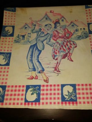 Vintage Black Americana Kitchen Towel Cotton checked dancing couple RARE 15x30 2