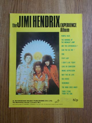 The Jimi Hendrix Experience Rare 1967 Sheet Music Book In Vgc
