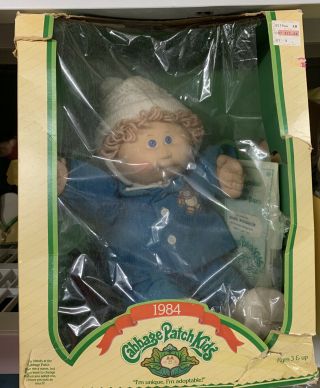 Vintage 1984 Cabbage Patch Kid In The Box Cpk Blue Eyes Wheat Blonde