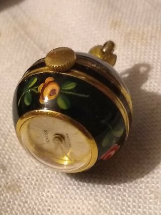 Vintage Turler Enamel Ball Orb Pendant Watch Swiss Miniature Pocket Rare