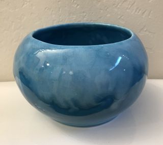 Vintage Frank Moreno Ceramics Usa Planter Drip Art Pottery 6 1/2” Rare Blue 1