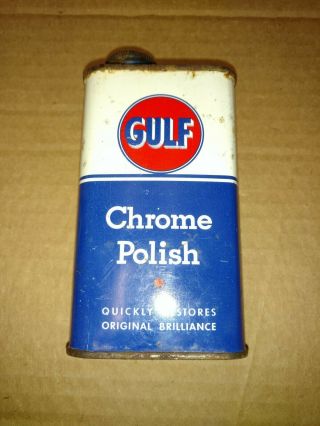 Vntg Rare Gulf Chrome Polish Can Gulf Tire & Supply Co Pittsburgh,  Pa U.  S.  A Made