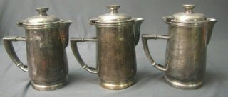 Three Antique Silver Plated Creamer Pitchers From Hilton Hotel Nakazato Japan
