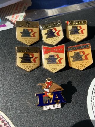 7x Rare Olympics Pin Badges La 1984 Los Angeles Beer Sponsors Budweiser Michelob