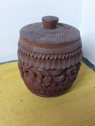 Vintage Wooden Chip Carved Storage Jar/pot.