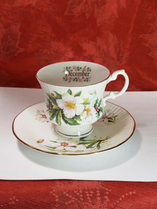 Elizabethan Staffordshire December Floral Tea Cup Saucer Bone China England
