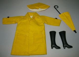 Vintage Barbie Clone Maddie Mod Yellow Raincoat Hat Boots Outfit Umbrella 1706